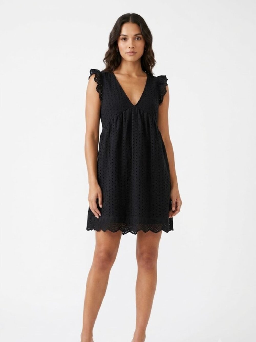 *3 FOR $9* Eyelet Ruffled Cap Short Sleeve Solid Babydoll Short Mini Dress M